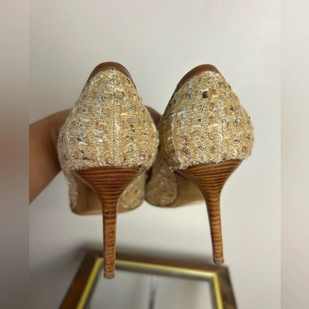 GUNMETAL Made in Italy  Brown and Tan Stiletto High Heels Fabric-Leather 41-10.5
